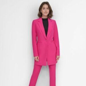 DKNY Pink Petite Notched Collar One-Button Longline Blazer/Jacket Wild Berry NWT
